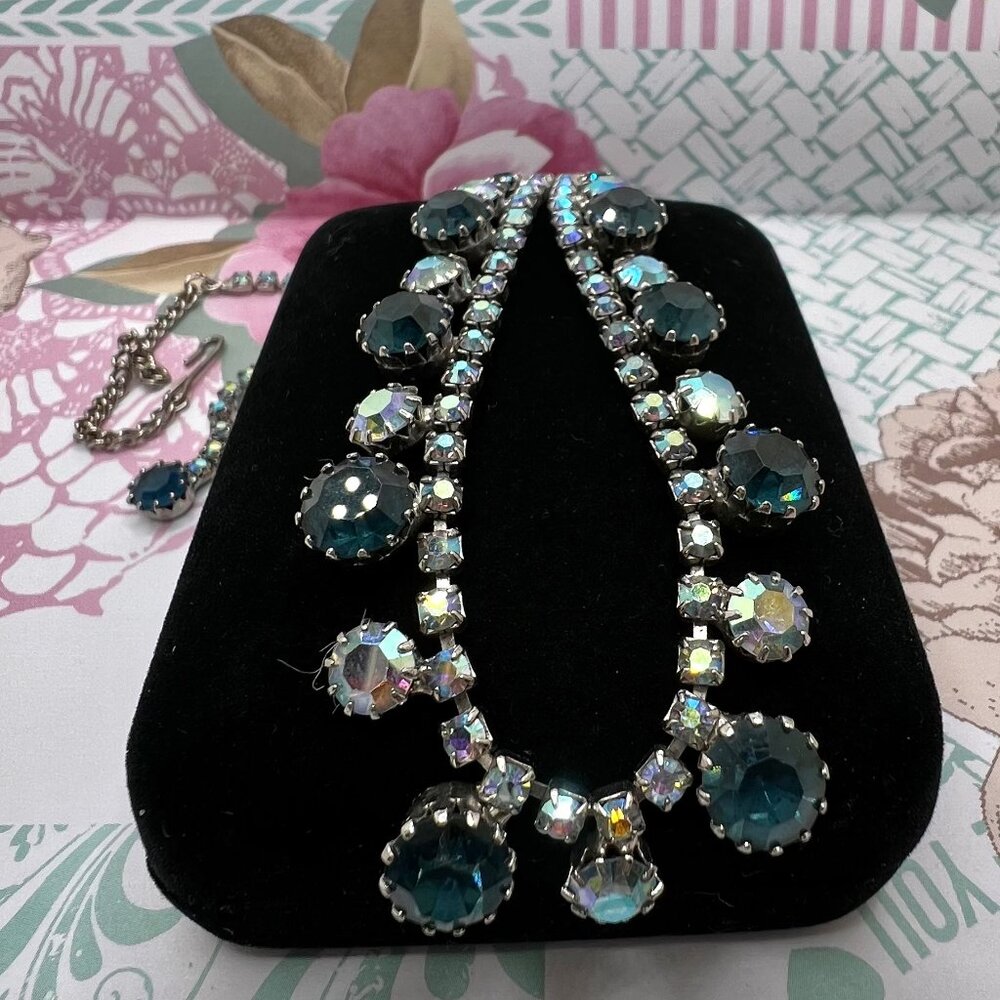 Albert Weiss Teal and Aurora Borealis Crystal Statement Necklace